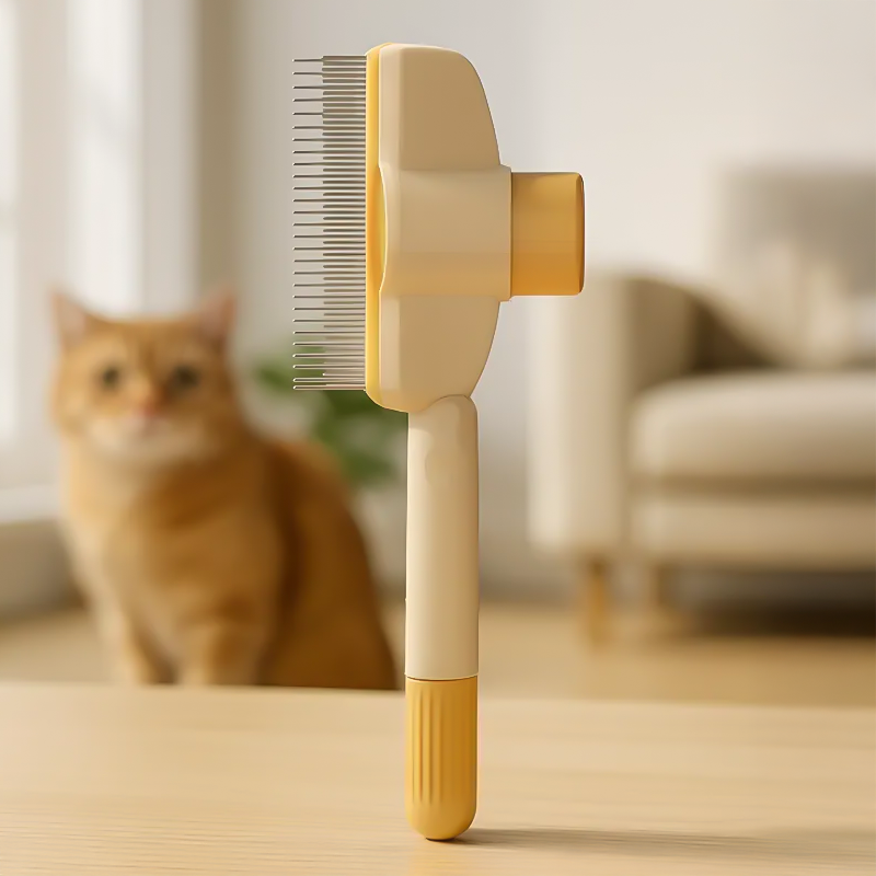 pet comb, cat comb, self cleaning cat brush, dematting comb, cat deshedding tool, cat grooming brush