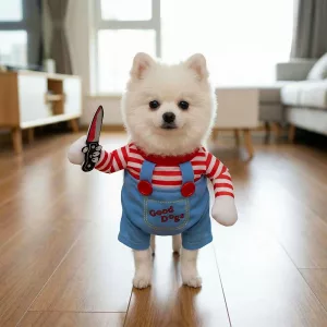 funny dog costume with knife